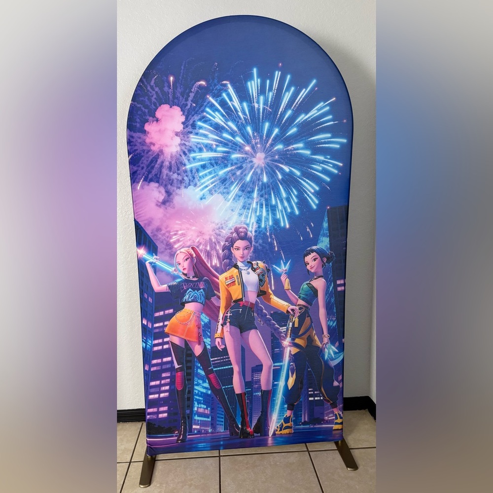 Kpop Demon Hunters Arch Backdrop Cover Size 6.6ft